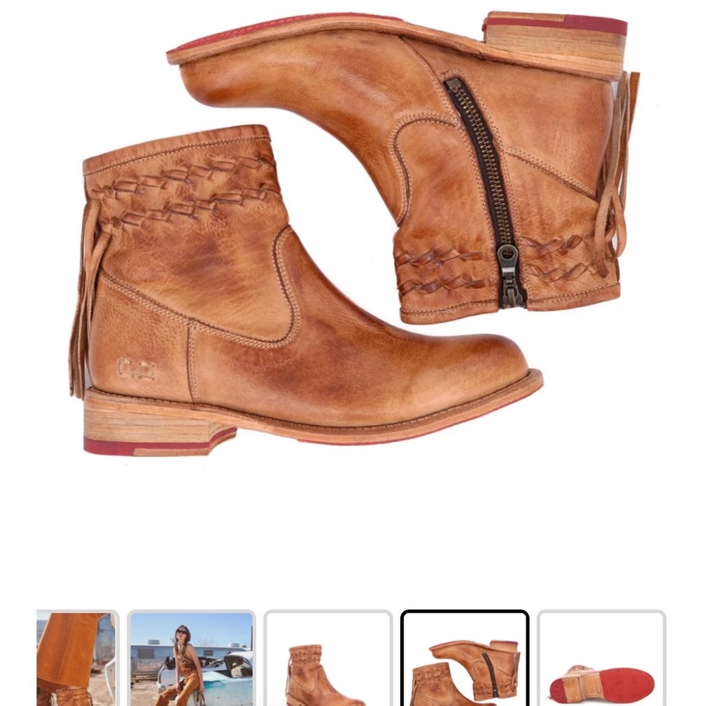 BED|STU Tan Leather Ankle Boots with Woven Detail - Picture 3 of 7